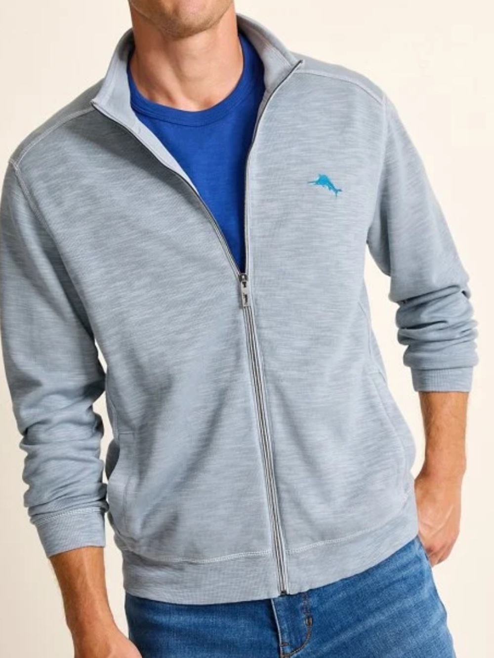 Tommy Bahama Light Blue Full-Zip Tobago Bay Jacket with Dolphin Logo.  NWT 1XLT